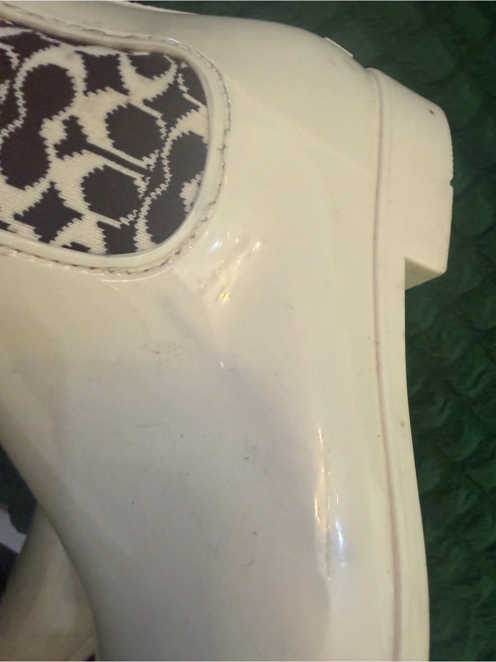 Coach White Rain Boots with Brown & White Signature Cuff - Picture 9 of 9